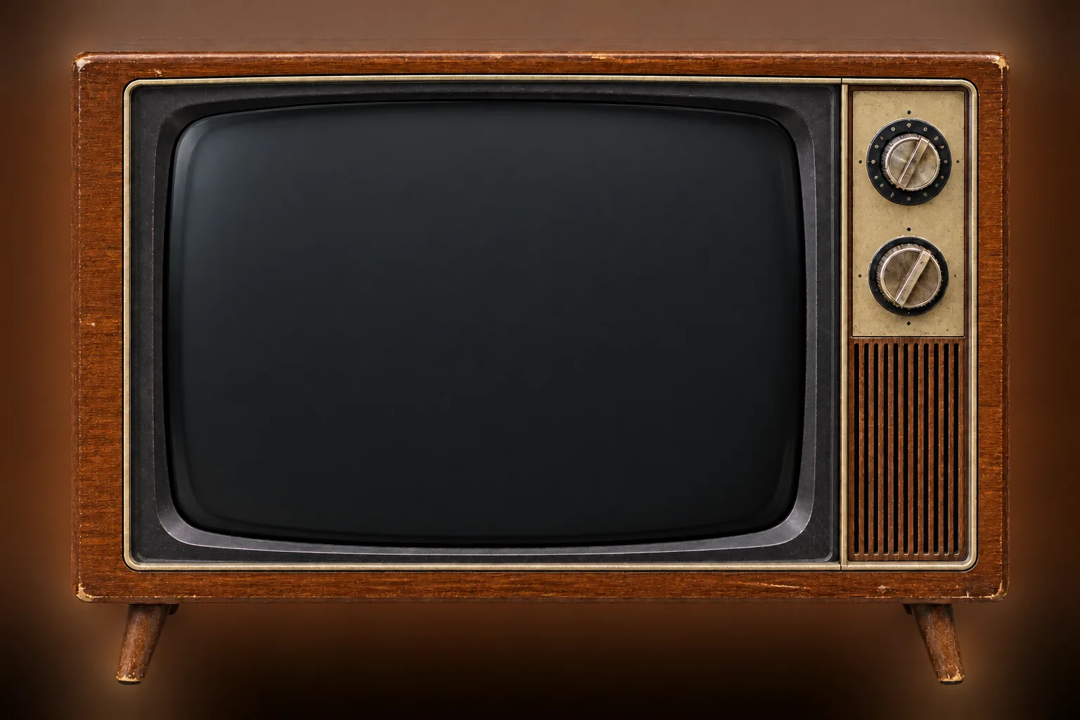 Fa burkolatú, kétgombos televízió a hetvenes évekből